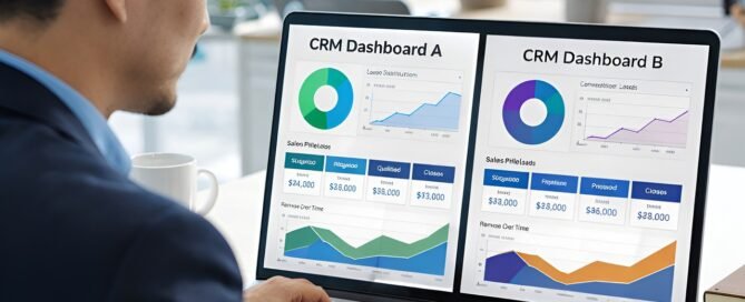 Freelancer using CRM software on laptop to manage client relationships and projects