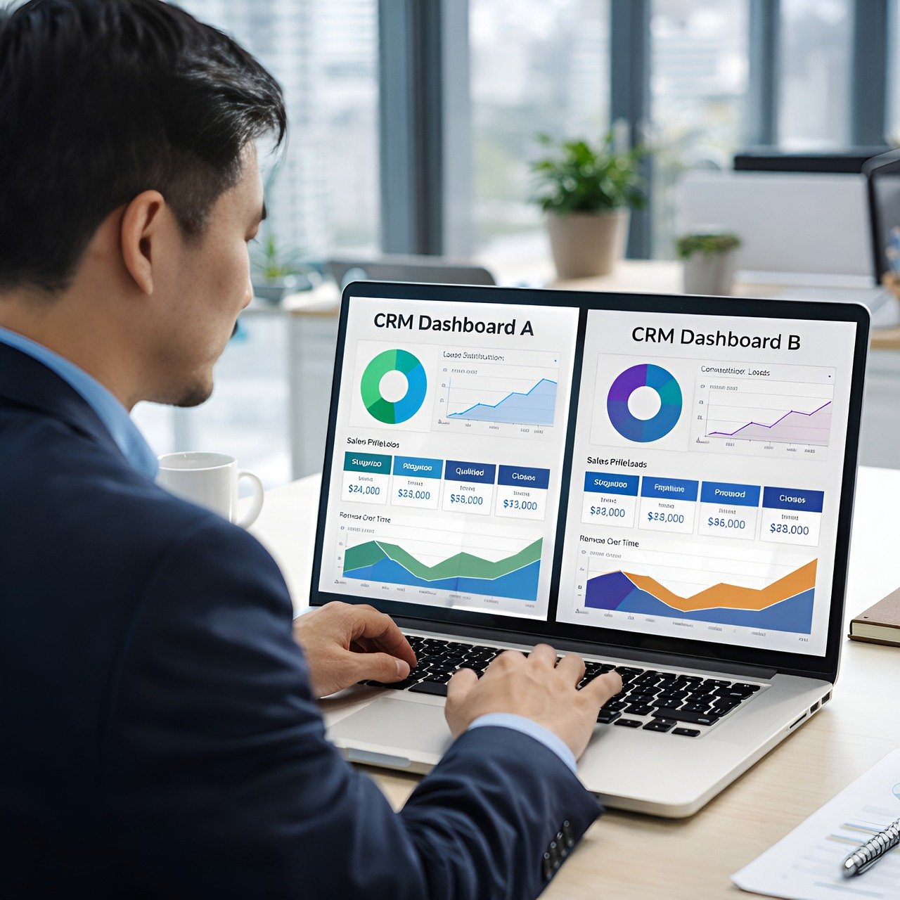 Freelancer using CRM software on laptop to manage client relationships and projects